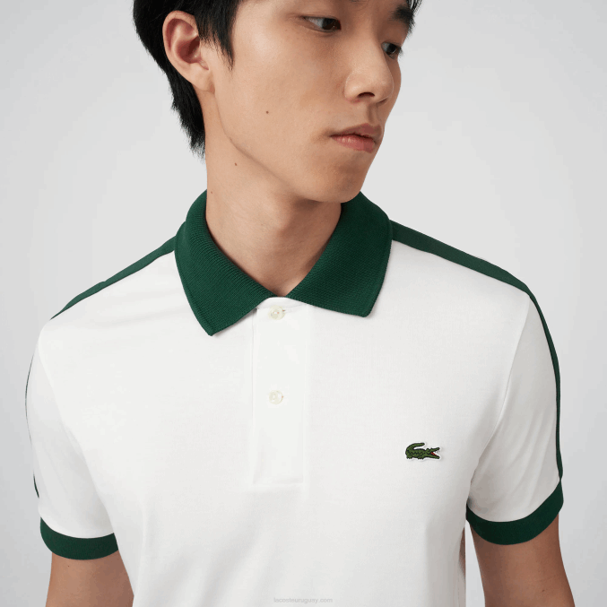 blanco 70v VVL0A582 hombres Lacoste polo de ajuste clásico con cuello en contraste