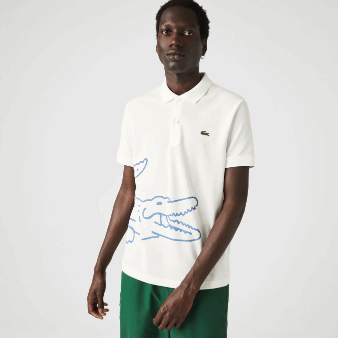 blanco 70v VVL0A649 hombres Lacoste polo de corte regular en piqué de algodón con estampado de cocodrilo
