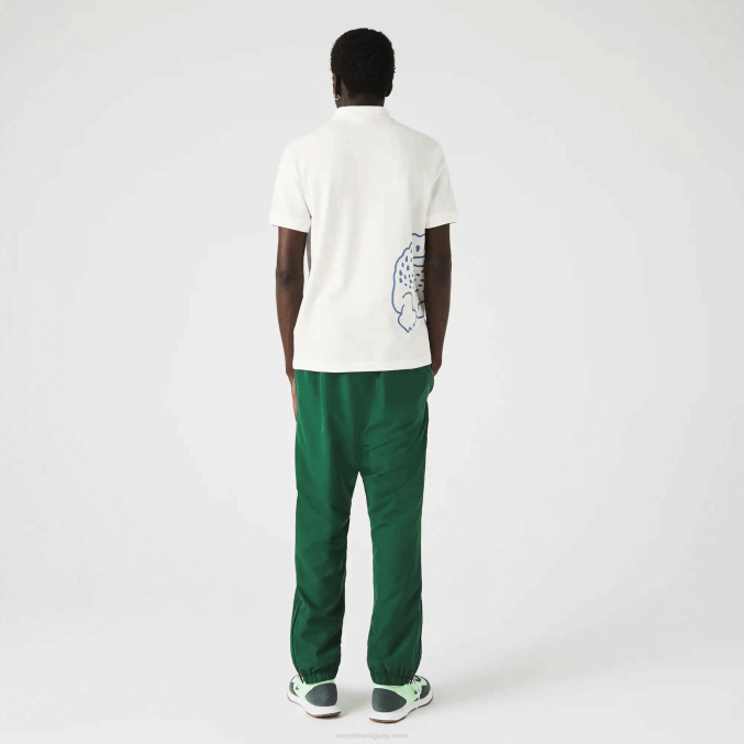 blanco 70v VVL0A649 hombres Lacoste polo de corte regular en piqué de algodón con estampado de cocodrilo