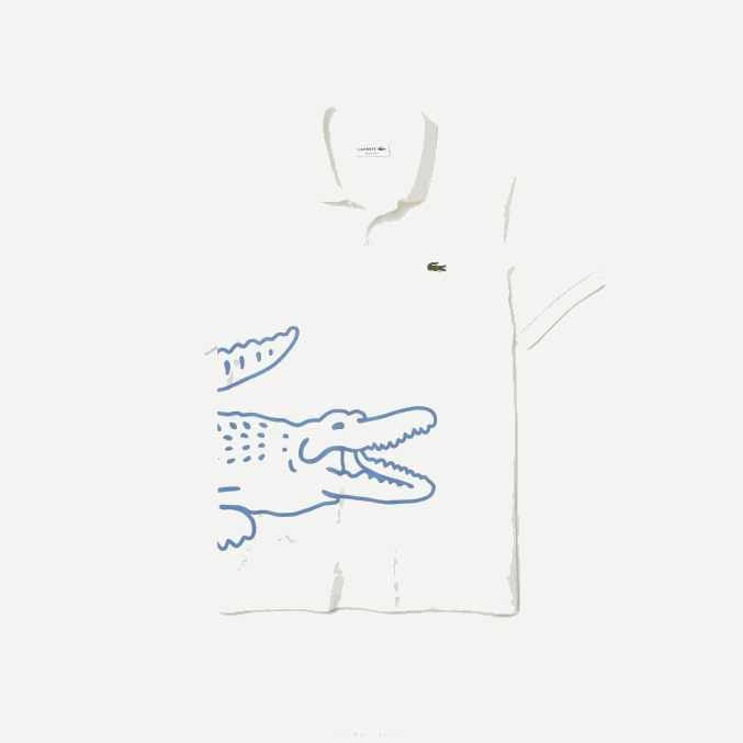 blanco 70v VVL0A649 hombres Lacoste polo de corte regular en piqué de algodón con estampado de cocodrilo