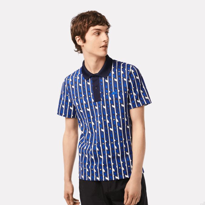 blanco azul cualquiera VVL0A4 hombres Lacoste polo con estampado de movimiento activo en dos tonos
