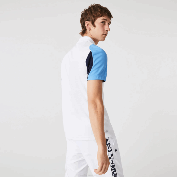 blanco azul marino 5yp VVL0A556 hombres Lacoste Polo deportivo de tenis de piqué resistente a las carreras de ajuste regular