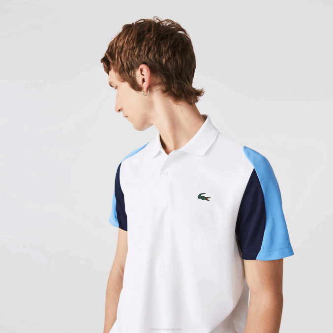 blanco azul marino 5yp VVL0A556 hombres Lacoste Polo deportivo de tenis de piqué resistente a las carreras de ajuste regular