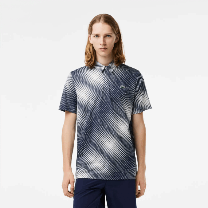 blanco azul marino ev0 VVL0A151 hombres Lacoste polo de poliéster reciclado con estampado de golf