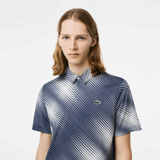 blanco azul marino ev0 VVL0A151 hombres Lacoste polo de poliéster reciclado con estampado de golf