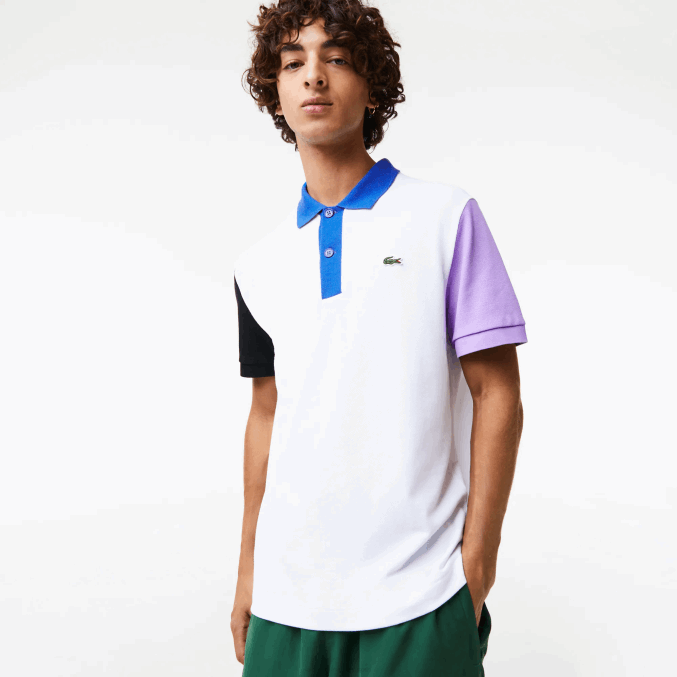 blanco negro violeta azul luc VVL0A559 hombres Lacoste polo de petit piqué de algodón con bloques de color de corte regular