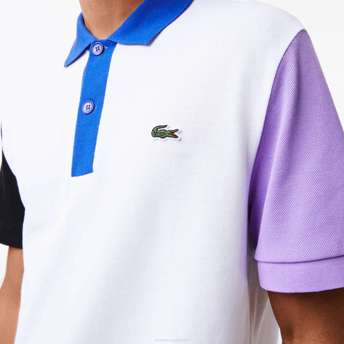 blanco negro violeta azul luc VVL0A559 hombres Lacoste polo de petit piqué de algodón con bloques de color de corte regular