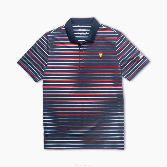 blanco rojo azul marino 9qh VVL0A1229 hombres Lacoste polo sport a rayas de la copa presidente