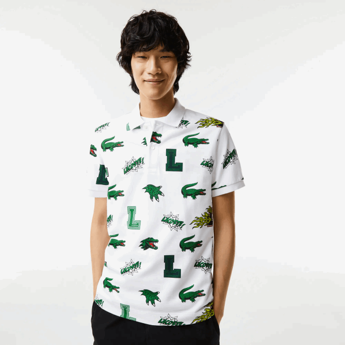 blanco sbh VVL0A630 hombres Lacoste polo de corte regular con estampado de cocodrilo