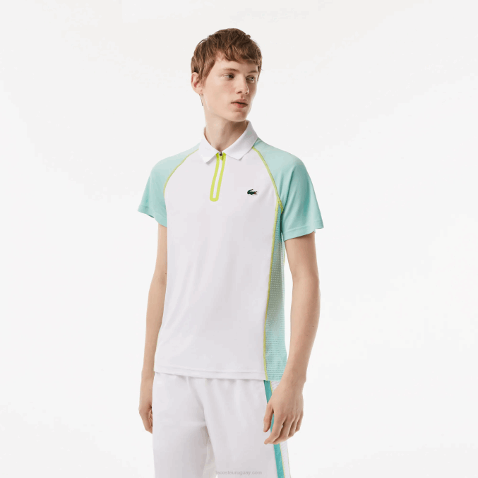 blanco verde claro amarillo awc VVL0A137 hombres Lacoste polo de tenis de poliéster reciclado con tecnología ultra-dry