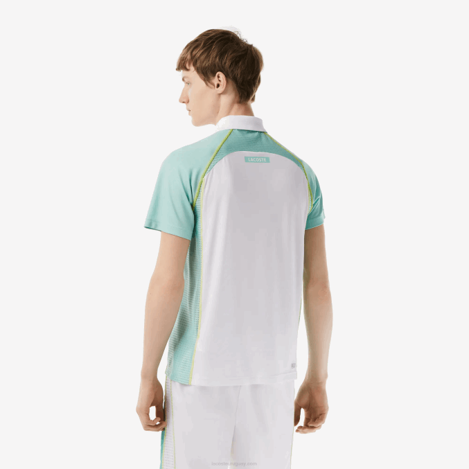 blanco verde claro amarillo awc VVL0A137 hombres Lacoste polo de tenis de poliéster reciclado con tecnología ultra-dry