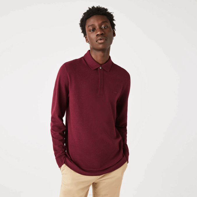 burdeos sxl VVL0A810 hombres Lacoste polo de piqué de algodón elástico de manga larga smart paris