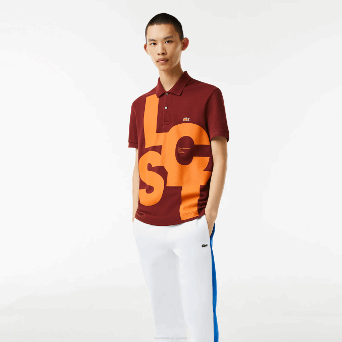 burdeos zs1 VVL0A711 hombres Lacoste polo de petit piqué con letras en contraste de corte regular