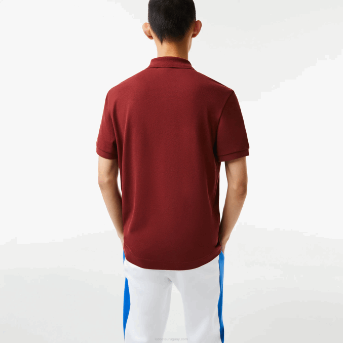 burdeos zs1 VVL0A711 hombres Lacoste polo de petit piqué con letras en contraste de corte regular
