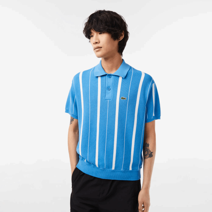 clt blanco azul VVL0A441 hombres Lacoste polo a rayas de algodón orgánico