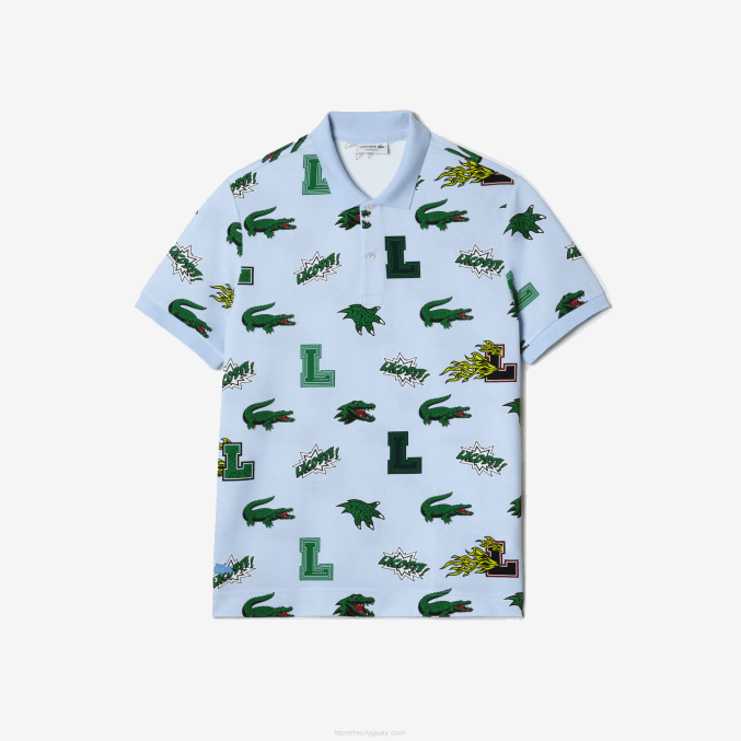 eep azul blanco VVL0A629 hombres Lacoste polo de corte regular con estampado de cocodrilo
