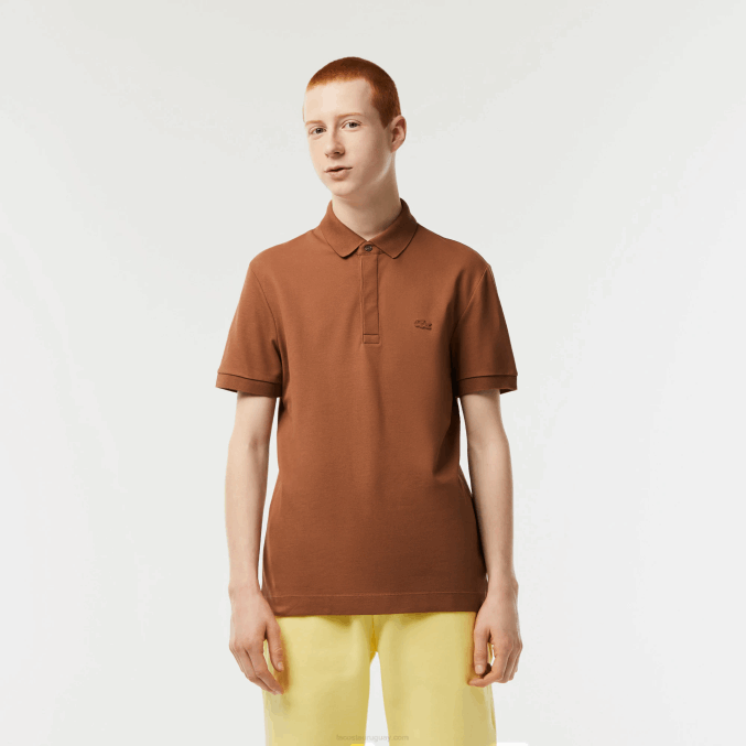 lfa marrón claro VVL0A117 hombres Lacoste polo de piqué de algodón elástico smart paris
