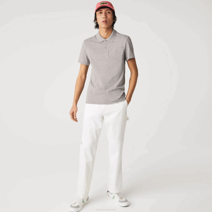 lomo gris 4jv VVL0A599 hombres Lacoste Polo slim fit de piqué de algodón orgánico elástico