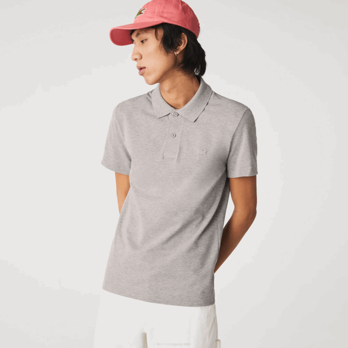 lomo gris 4jv VVL0A599 hombres Lacoste Polo slim fit de piqué de algodón orgánico elástico
