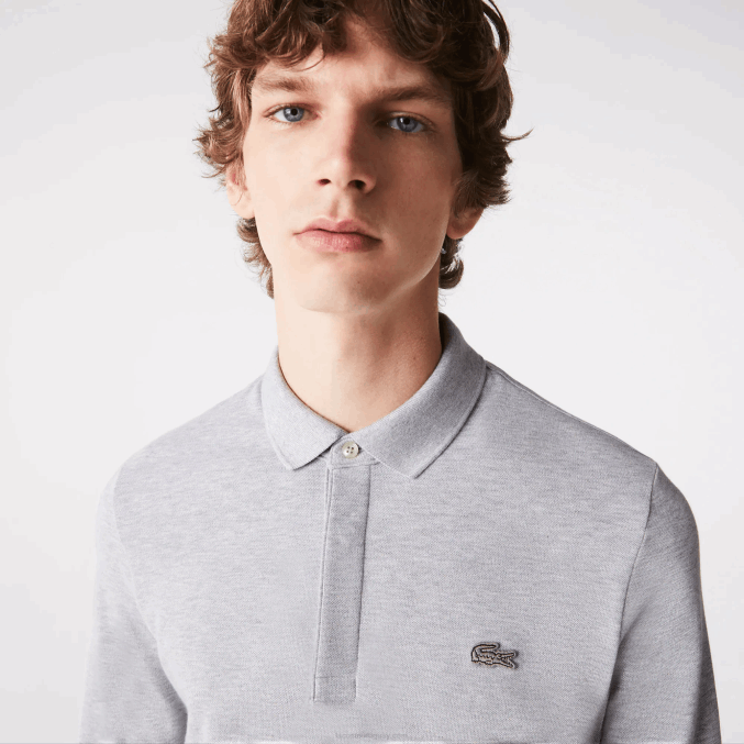 lomo gris cca VVL0A668 hombres Lacoste polo de piqué de algodón elástico de manga larga smart paris