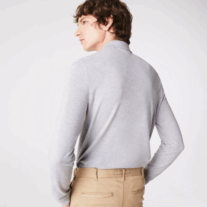 lomo gris cca VVL0A668 hombres Lacoste polo de piqué de algodón elástico de manga larga smart paris