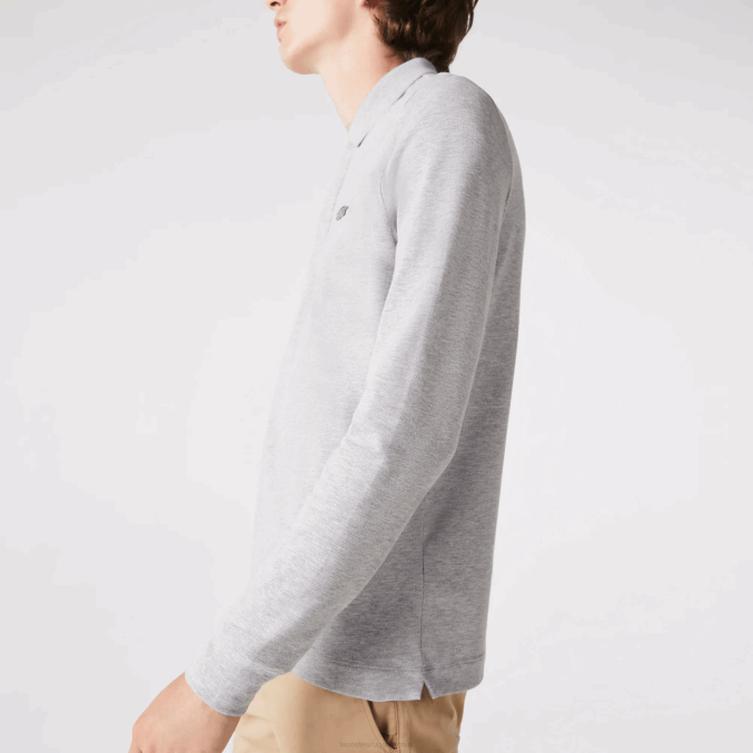 lomo gris cca VVL0A668 hombres Lacoste polo de piqué de algodón elástico de manga larga smart paris