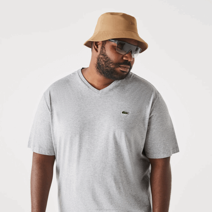 lomo gris cca VVL0A765 hombres Lacoste polo de algodón con cuello de pico de canalé regular fit (talla grande)