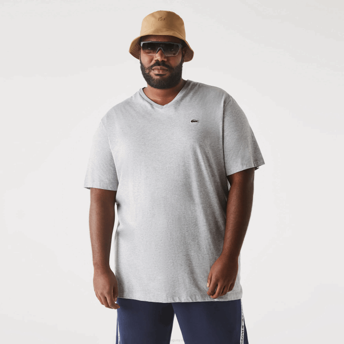 lomo gris cca VVL0A765 hombres Lacoste polo de algodón con cuello de pico de canalé regular fit (talla grande)