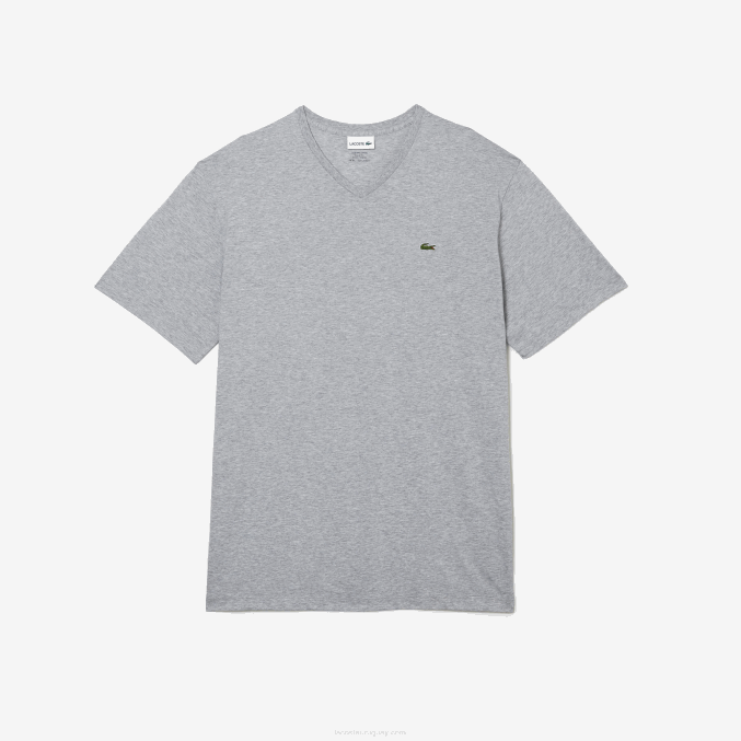 lomo gris cca VVL0A765 hombres Lacoste polo de algodón con cuello de pico de canalé regular fit (talla grande)