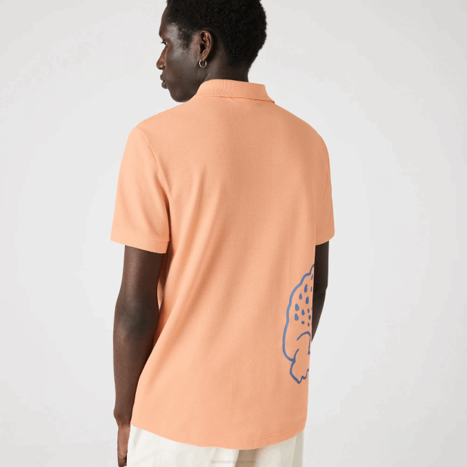 naranja claro heb VVL0A647 hombres Lacoste polo de corte regular en piqué de algodón con estampado de cocodrilo