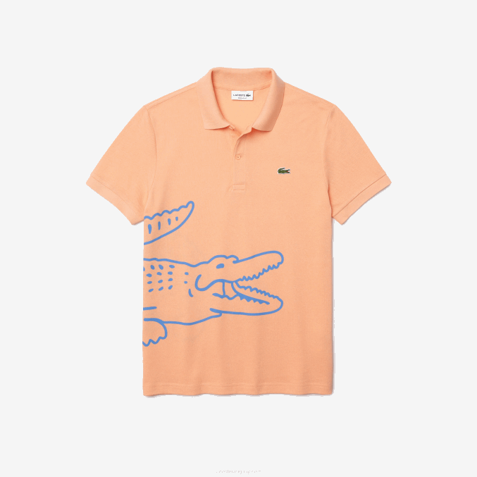 naranja claro heb VVL0A647 hombres Lacoste polo de corte regular en piqué de algodón con estampado de cocodrilo