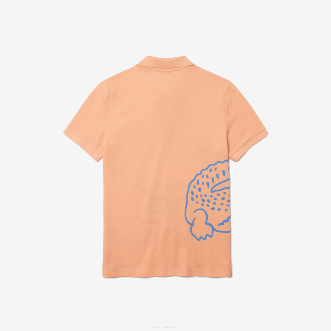 naranja claro heb VVL0A647 hombres Lacoste polo de corte regular en piqué de algodón con estampado de cocodrilo