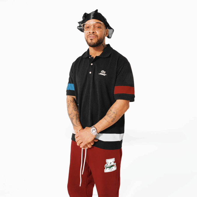 negro 031 VVL0A899 hombrespolo de piqué de algodón con bloques de color lacoste x wake ny