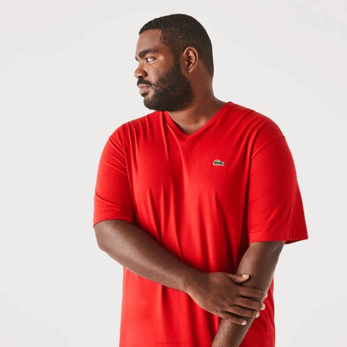 rojo 240 VVL0A709 hombres Lacoste polo de algodón con cuello de pico de canalé regular fit (talla grande)