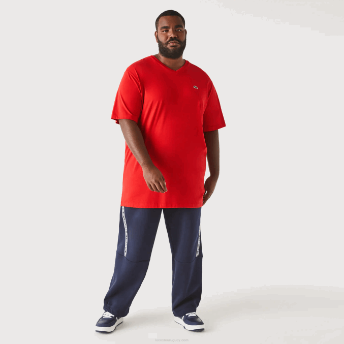 rojo 240 VVL0A709 hombres Lacoste polo de algodón con cuello de pico de canalé regular fit (talla grande)