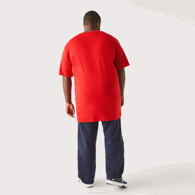 rojo 240 VVL0A709 hombres Lacoste polo de algodón con cuello de pico de canalé regular fit (talla grande)