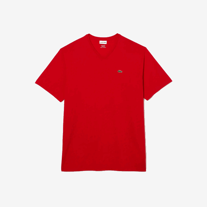 rojo 240 VVL0A709 hombres Lacoste polo de algodón con cuello de pico de canalé regular fit (talla grande)