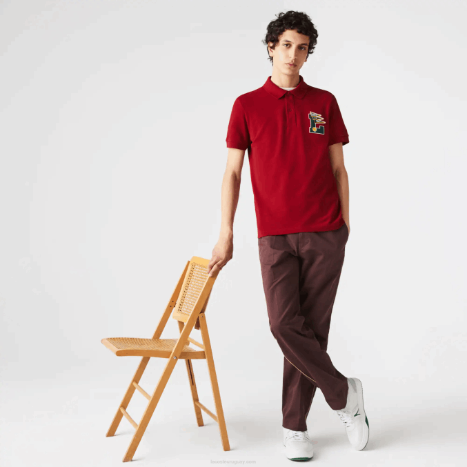 rojo 5sx VVL0A895 hombres Lacoste Polo de corte regular en piqué de algodón con insignia L