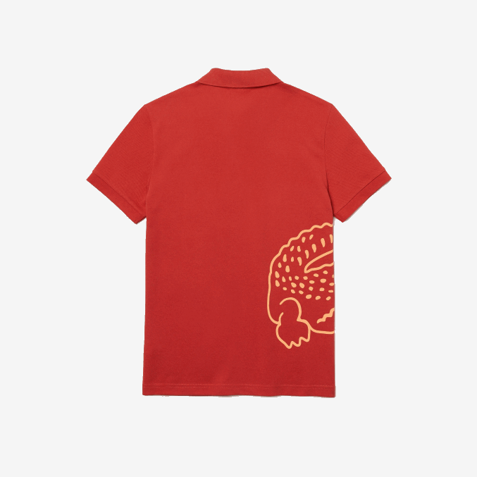 rojo 67g VVL0A648 hombres Lacoste polo de corte regular en piqué de algodón con estampado de cocodrilo