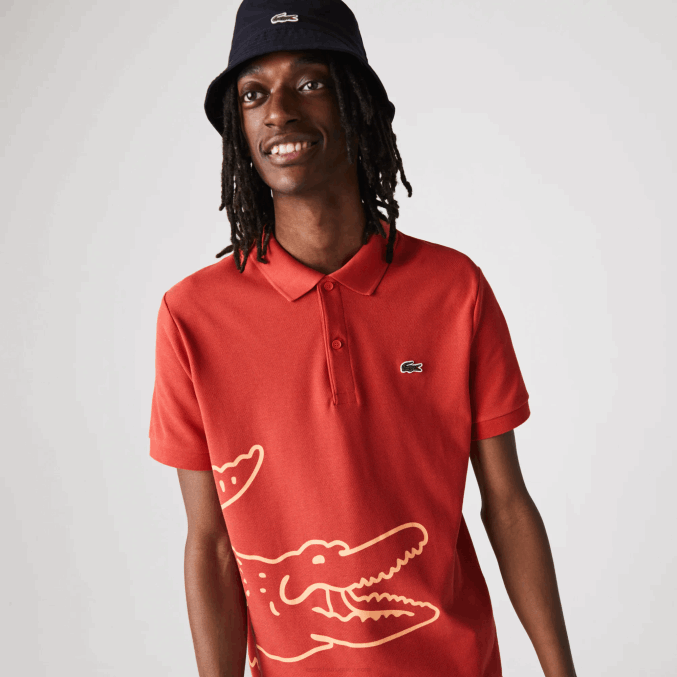 rojo 67g VVL0A648 hombres Lacoste polo de corte regular en piqué de algodón con estampado de cocodrilo