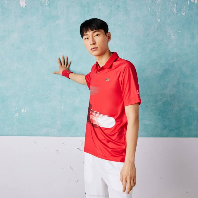 rojo blanco c9u VVL0A929 hombres Lacoste Polo sport elástico con estampado Novak Djokovic