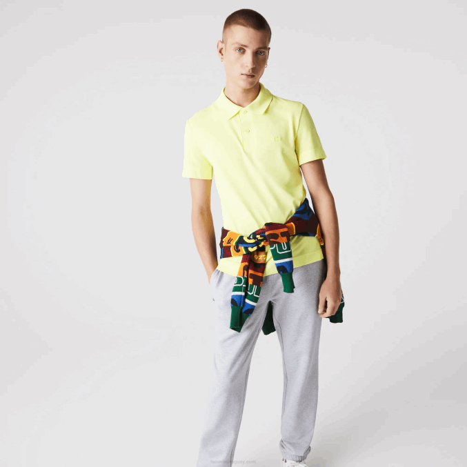 tuk amarillo llamativo VVL0A600 hombres Lacoste Polo slim fit de piqué de algodón orgánico elástico