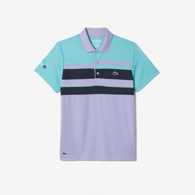 turquesa azul violeta t2i VVL0A240 hombres Lacoste polo sport miami open edition a rayas