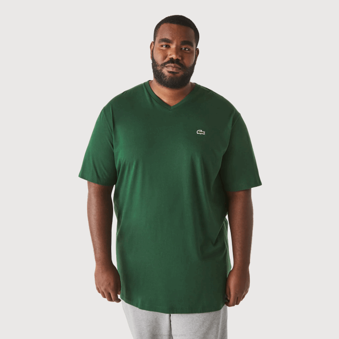verde 132 VVL0A823 hombres Lacoste polo de algodón con cuello de pico de canalé regular fit (talla grande)