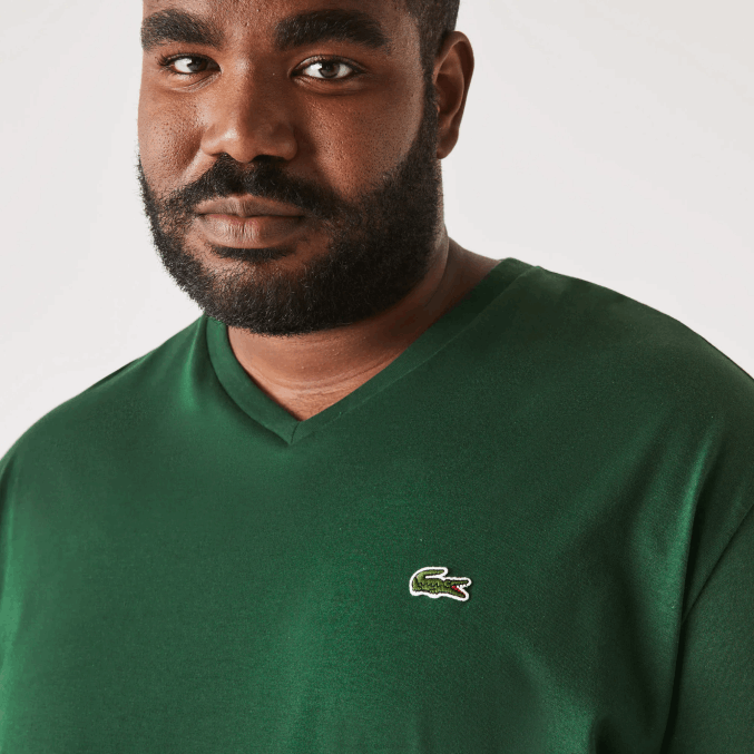 verde 132 VVL0A823 hombres Lacoste polo de algodón con cuello de pico de canalé regular fit (talla grande)