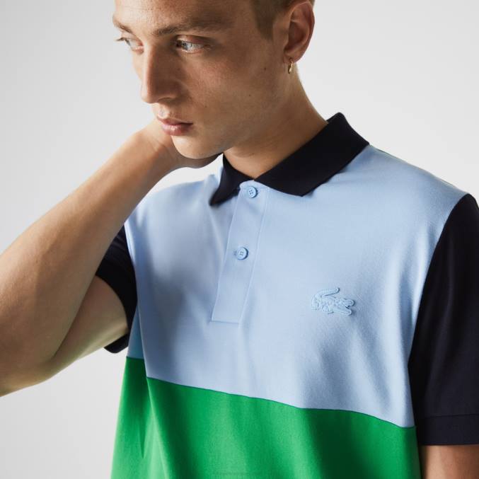 verde azul marino claro 16f VVL0A868 hombres Lacoste Polo de piqué colorblock ligero y transpirable de corte regular