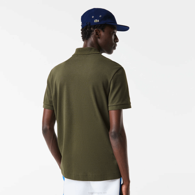 verde caqui s7t VVL0A712 hombres Lacoste polo de petit piqué con letras en contraste de corte regular