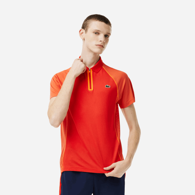 xim naranja rojo VVL0A139 hombres Lacoste polo de tenis de poliéster reciclado con tecnología ultra-dry