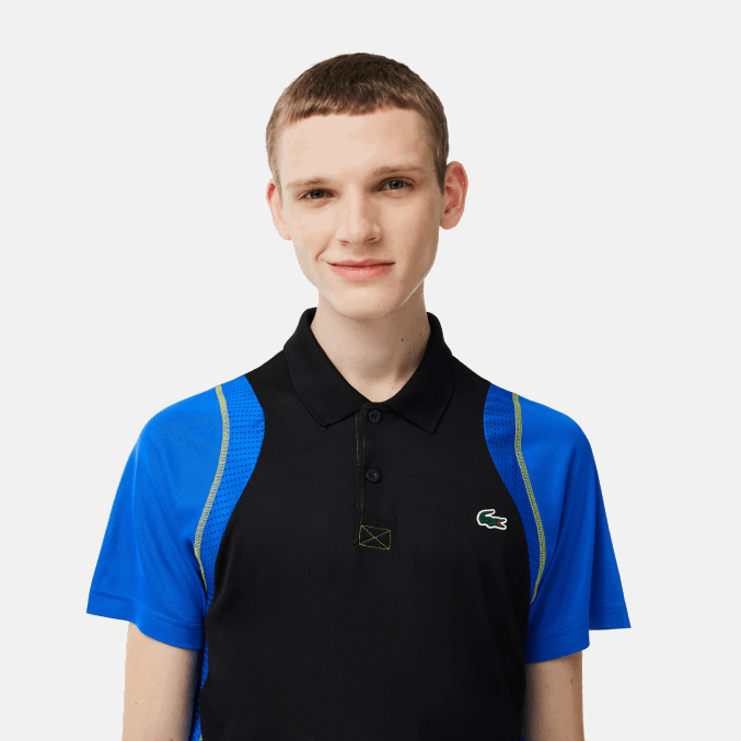 xis negro azul amarillo VVL0A85 hombres Lacoste polo de tenis de poliéster reciclado