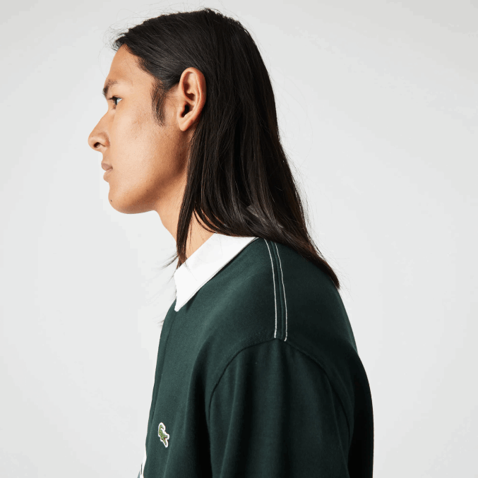 yzp verde VVL0A1687 hombres Lacoste polo de rugby holgado con logo